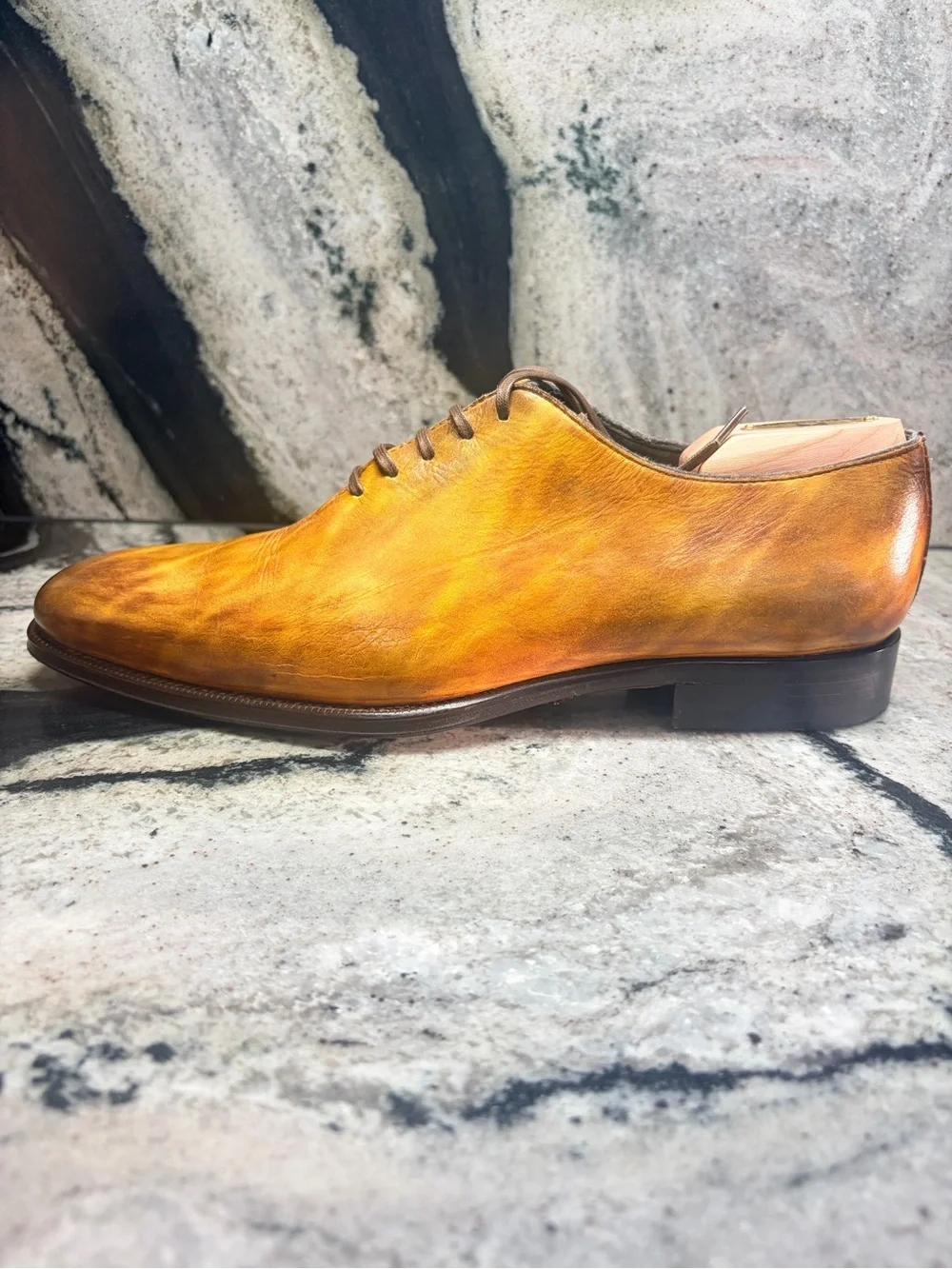 I Maschi Gold Men’s 42 Wholecut Oxford Shoes Italy Hand Patina Leather